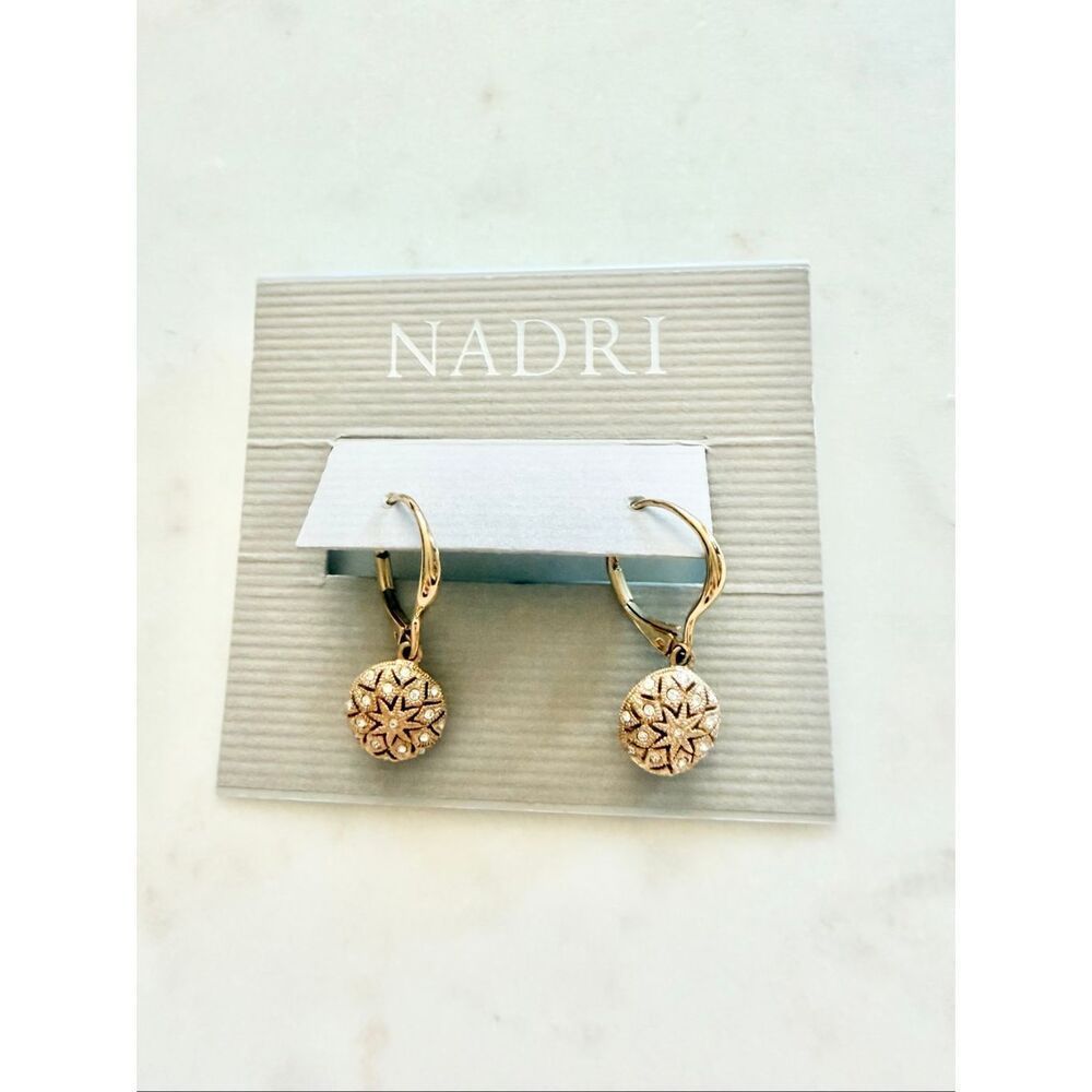 Nadri Gold Leverback Drop Earrings Brand New